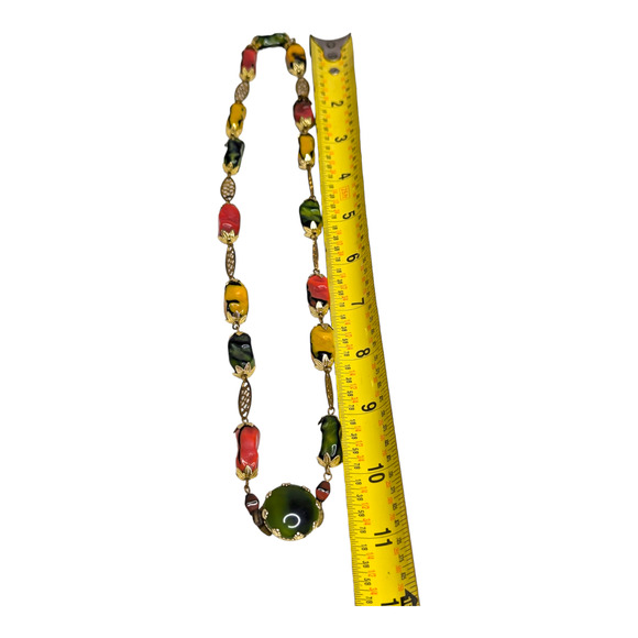 Western Germany Pressed Multi Colored Beaded Gold Tone 22in Necklace Vtg - Picture 8 of 8